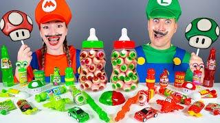 Green Food vs Red Food Challenge 레드 그린 푸드 챌린지  Luigi vs Super Mario Mukbang by KIKIMO