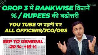 OROP 3 Rankwise % व रुपए में बढोत्तरी  OfficersJCOsORs All Ranks #orop3