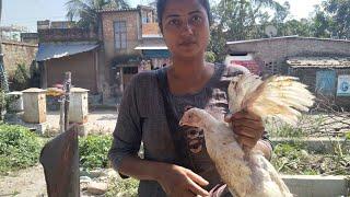 Elder Sister Beautiful To See Cutting Chicken  Bansdroni