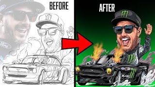 Ken Block Drift Art  Adobe Illustrator Before & After