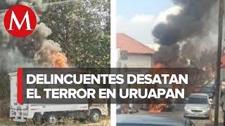Reportan quema de vehículos y bloqueos en carretera de Uruapan Michoacán
