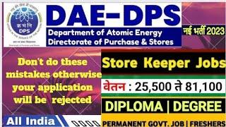 DAE DPS recruitment 2023  DPS DAE vacancy 2023  Junior Store Keeper  Complete information