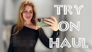 4K Transparent Clothes in dressing room Try on Haul with Katy