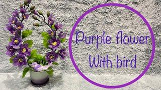 How To Make Easy Nylon Stocking Flower Step By Step  Purple Flower With Bird 