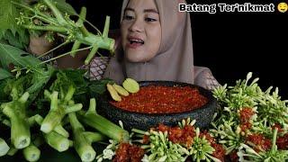 MUKBANG LALAPAN BATANG PEPAYA JENGKOL MUDA DAN BUNGA PEPAYA - PAHIT TAPI ENAK 