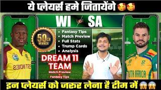 WI vs SA Dream11 Team Today Prediction SA vs WI Dream11 Fantasy Tips Stats and Analysis