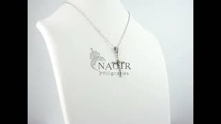 Necklace with Small Cross Marcasites Pendant with Pale-Pink Stone 925 Sterling Silver & 9k Gold