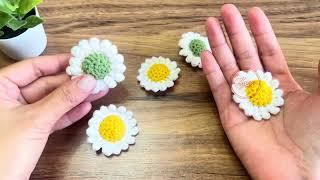 How to crochet mini Daisies Earrings applique or for decorative  DIY flowers for beginners
