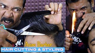 Hair Cutting & Hair Styling by Asim Barber  Fire Hair Trimming  Scissors ASMR  Neck Cracking