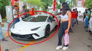 WHEN LAMBORGHINI ENTERS PETROL STATION IN INDIA  PEOPLE REACTIONS