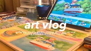 art vlog 🪸 painting studio ghibli ponyo scenes trying ponyos warm honey milk