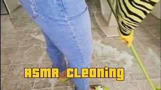 Satisfying Deep Cleaning  Kitchen Floor Scrubbing Mopping  & Chewing Gum Sound - No Talking ASMR.