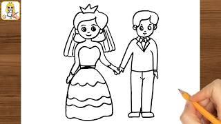 How to Draw Bride and Groom  Married Couple Drawing  Step by Step Drawing Videos
