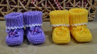 Пинетки спицами от 0 до 1года. Простая модель. Knitting Baby booties. Вяжем с Оксаной Валерьевной.