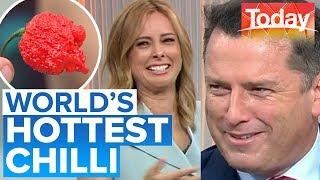 Absolute chaos as hosts eat world’s hottest chilli  Today Show Australia