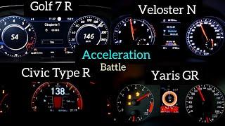 Yaris Gr vs Veloster N vs Civic type r vs Golf 7 R acceleration battle