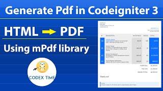 How to generate Pdf in Codeigniter 3 using mPdf library  Php  Mysql  Html