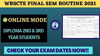 WBSCTE 2nd and 3rd Year New Routine for Online Semester exam Diploma 3rd and 5th Sem Exam Routine