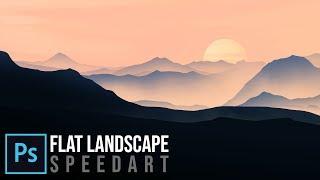 Photoshop Speed art  Flat Sunset Landscape