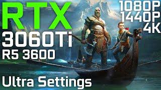 God of War  RTX 3060 Ti + Ryzen 5 3600  Ultra Settings + DF Optimized  DLSS 2.0  1080p 1440p 4K