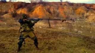 Russian Rambo Militiaman shooting from semi-automatic anti-tank rifle PTRS-41