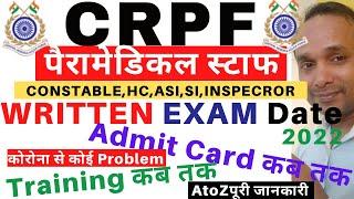 CRPF Paramedical Staff Written Exam Date  CRPF Paramedical Admit Card  CRPF Paramedical Training