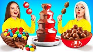 Chocolate Fountain Fondue Challenge  Eating Expensive vs Cheap Chocolate Food RATATA POWER