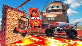 BIG TOW MATER AND POOR LIGHTNING MCQUEEN VS ANGRY MONSTER SHARK 