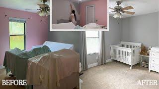 DIY Nursery Room Makeover  Walls Baseboards Ceiling + Organizing