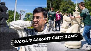 Worlds largest chess board  Magnus vs Vishy vs Anish  Norway Chess