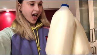 1 Gallon Milk Challenge  GIRLS VS FOOD