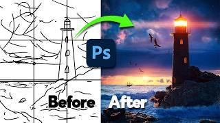 Making a lighthouse from scratch in Photoshop step by step tutorial