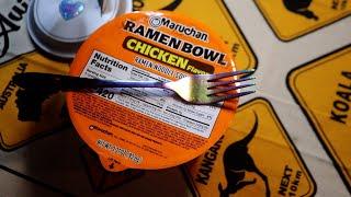 Chicken Flavor Ramen Noodle Bowl ASMR Eating Sounds