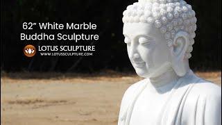 62 White Marble Buddha Garden Statue Holding Lotus Flower www.lotussculpture.com