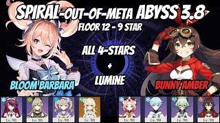 Spiral Abyss 3.8 - Bloom Barbara  Bunny Amber - Floor 12 9-star Run - Genshin Impact