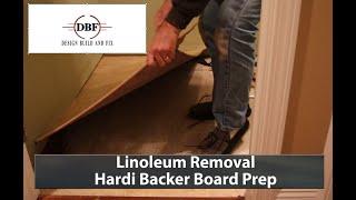 Linoleum Removal and Hardiebacker Board Prep for half bath remodel