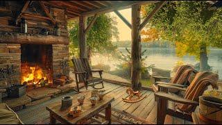 Cozy morning by the lake  Fire pit sounds and relaxing nature sounds for relaxation