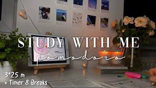 STUDY WITH ME  1.5 HOUR POMODORO SESSION with background noise - rain  with countdown +alarm