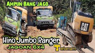 Hino jumbo ranger bawa excavator terbenam ditanjakan extream sampe turun 2x