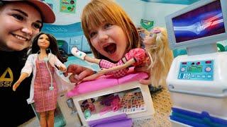 BROKEN LEG Barbie  Doctor Adley visit for an X-RAY and emergency check up new play pretend cast