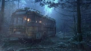 Rain Shelter Old School Bus in Dark & Foggy Forest  Fall Asleep FAST with Relaxing Rain Sounds