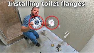 How to install a toilet flange Plus finishing up the bathroom flooring #543