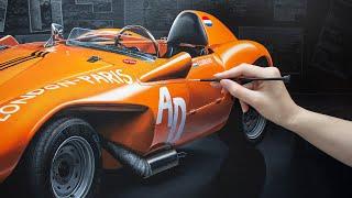 Automotive Artist painting Hirondelle Classic Car timelapse