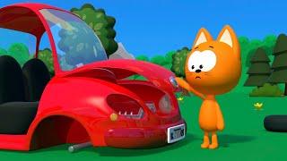 Huevos de colores rompieron el auto  Juegos infantiles y dibujos animados  El gatito Koté