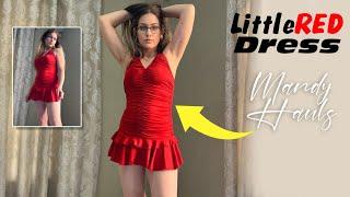 Sexy Little Red Dress with Micro Bikini Thong Lingerie try on haul. New Fashion Loungewear