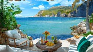 Tropical Seaside Coffee Shop Ambience with Elegant Bossa Nova Playlist and Ocean Waves for Good Mood