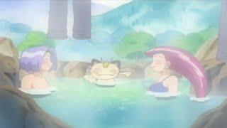 Team rocket blast off and fall in a hot spring
