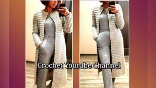 حصري .جاكت  - بالطو نسائي كروشيه Beautiful Crochet Jacket For Girls Subtitle قناة#كروشيه_يوتيوب