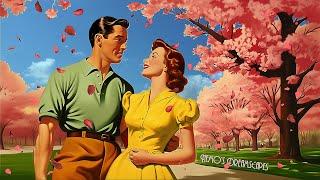 May 1947 a great Spring day thru the falling Sakura petals  ASMR vintage oldies music + reverb