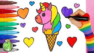 How to draw ICE CREAM UNICORN  Easy Drawing for Kids and Toddlers